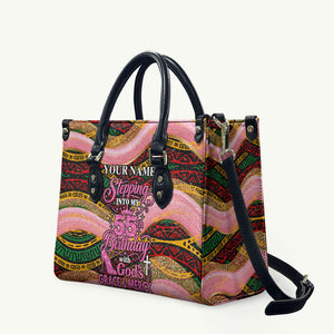 Personalized African Queen Stepping Into My 55th Birthday Leather Bag Pink Sparkle Glitter Tribal Kente