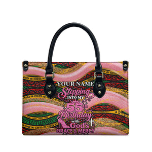 Personalized African Queen Stepping Into My 55th Birthday Leather Bag Pink Sparkle Glitter Tribal Kente