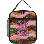 Personalized African Queen Stepping Into My 55th Birthday Lunch Bag Pink Sparkle Glitter Tribal Kente