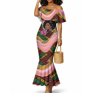 Personalized African Queen Stepping Into My 55th Birthday Mermaid Dress Pink Sparkle Glitter Tribal Kente