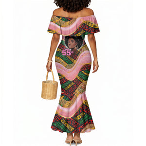 Personalized African Queen Stepping Into My 55th Birthday Mermaid Dress Pink Sparkle Glitter Tribal Kente