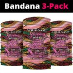 Personalized African Queen Stepping Into My 55th Birthday Neck Gaiter Pink Sparkle Glitter Tribal Kente
