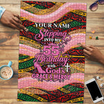 Personalized African Queen Stepping Into My 55th Birthday Puzzle Pink Sparkle Glitter Tribal Kente