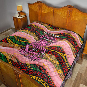 Personalized African Queen Stepping Into My 55th Birthday Quilt Pink Sparkle Glitter Tribal Kente