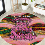Personalized African Queen Stepping Into My 55th Birthday Round Carpet Pink Sparkle Glitter Tribal Kente