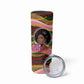 Personalized African Queen Stepping Into My 55th Birthday Skinny Tumbler Pink Sparkle Glitter Tribal Kente