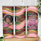 Personalized African Queen Stepping Into My 55th Birthday Skinny Tumbler Pink Sparkle Glitter Tribal Kente