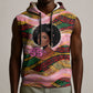 Personalized African Queen Stepping Into My 55th Birthday Sleeveless Hoodie Pink Sparkle Glitter Tribal Kente