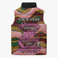 Personalized African Queen Stepping Into My 55th Birthday Sleeveless Puffer Jacket Pink Sparkle Glitter Tribal Kente