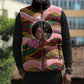 Personalized African Queen Stepping Into My 55th Birthday Sleeveless Puffer Jacket Pink Sparkle Glitter Tribal Kente
