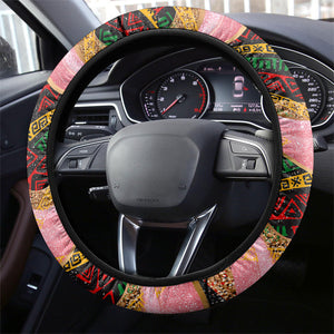 African Queen Stepping Into My 55th Birthday Steering Wheel Cover Pink Sparkle Glitter Tribal Kente