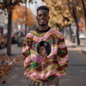 Personalized African Queen Stepping Into My 55th Birthday Sweatshirt Pink Sparkle Glitter Tribal Kente