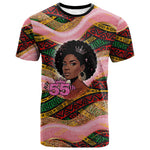 Personalized African Queen Stepping Into My 55th Birthday T shirt Pink Sparkle Glitter Tribal Kente