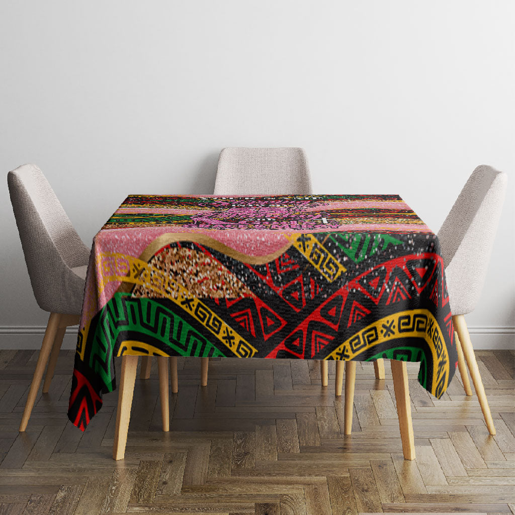 Personalized African Queen Stepping Into My 55th Birthday Tablecloth Pink Sparkle Glitter Tribal Kente