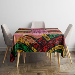 Personalized African Queen Stepping Into My 55th Birthday Tablecloth Pink Sparkle Glitter Tribal Kente
