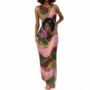 Personalized African Queen Stepping Into My 55th Birthday Tank Maxi Dress Pink Sparkle Glitter Tribal Kente