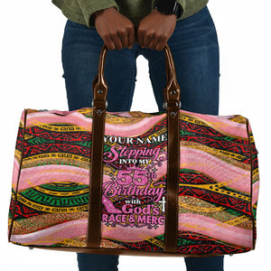 Personalized African Queen Stepping Into My 55th Birthday Travel Bag Pink Sparkle Glitter Tribal Kente