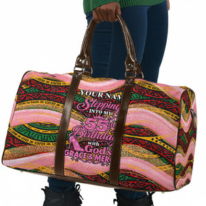 Personalized African Queen Stepping Into My 55th Birthday Travel Bag Pink Sparkle Glitter Tribal Kente