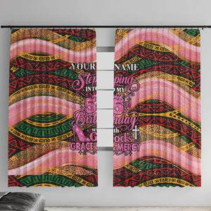 Personalized African Queen Stepping Into My 55th Birthday Window Curtain Pink Sparkle Glitter Tribal Kente