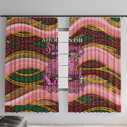 Personalized African Queen Stepping Into My 55th Birthday Window Curtain Pink Sparkle Glitter Tribal Kente