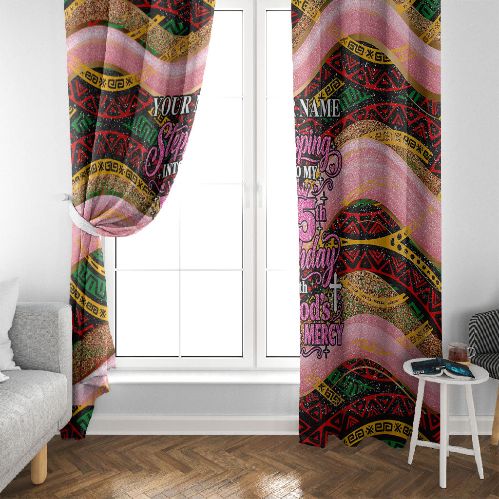 Personalized African Queen Stepping Into My 55th Birthday Window Curtain Pink Sparkle Glitter Tribal Kente