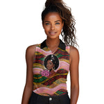 Personalized African Queen Stepping Into My 55th Birthday Women Sleeveless Polo Shirt Pink Sparkle Glitter Tribal Kente
