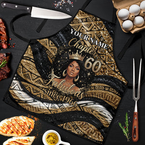 Personalized African Queen 60th Birthday Apron Gold Glitter Afro Crown - Chapter 60 Black Excellence
