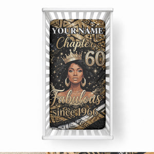 Personalized African Queen 60th Birthday Baby Bed Cover Gold Glitter Afro Crown - Chapter 60 Black Excellence