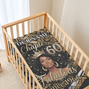 Personalized African Queen 60th Birthday Baby Bed Cover Gold Glitter Afro Crown - Chapter 60 Black Excellence