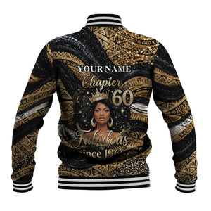 Personalized African Queen 60th Birthday Baseball Jacket Gold Glitter Afro Crown - Chapter 60 Black Excellence