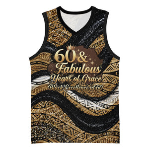 Personalized African Queen 60th Birthday Basketball Jersey Gold Glitter Afro Crown - Chapter 60 Black Excellence