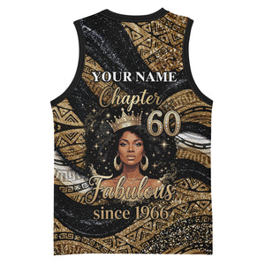 Personalized African Queen 60th Birthday Basketball Jersey Gold Glitter Afro Crown - Chapter 60 Black Excellence