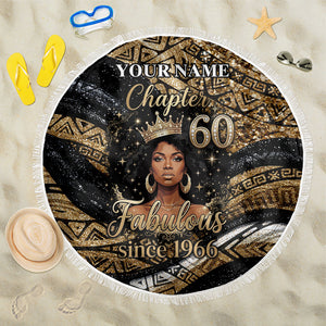 Personalized African Queen 60th Birthday Beach Blanket Gold Glitter Afro Crown - Chapter 60 Black Excellence