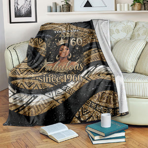 Personalized African Queen 60th Birthday Blanket Gold Glitter Afro Crown - Chapter 60 Black Excellence