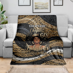 Personalized African Queen 60th Birthday Blanket Gold Glitter Afro Crown - Chapter 60 Black Excellence