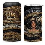 Personalized African Queen 60th Birthday 4 in 1 Can Cooler Tumbler Gold Glitter Afro Crown - Chapter 60 Black Excellence