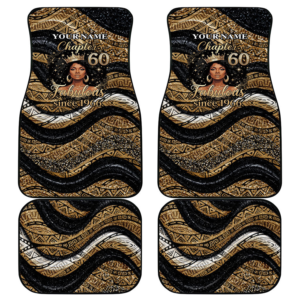 Personalized African Queen 60th Birthday Car Mats Gold Glitter Afro Crown - Chapter 60 Black Excellence