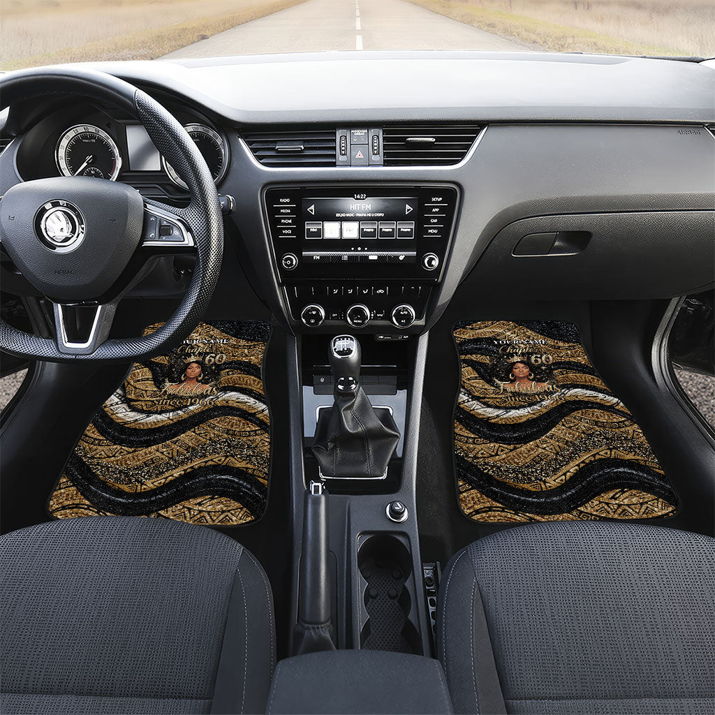Personalized African Queen 60th Birthday Car Mats Gold Glitter Afro Crown - Chapter 60 Black Excellence