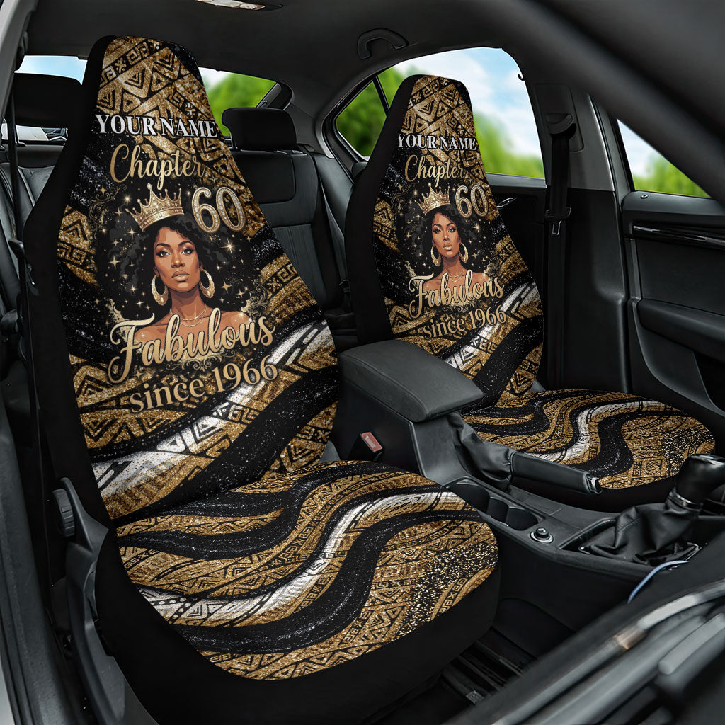 Personalized African Queen 60th Birthday Car Seat Cover Gold Glitter Afro Crown - Chapter 60 Black Excellence