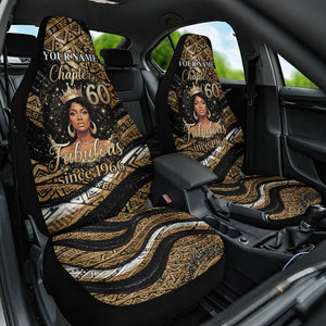 Personalized African Queen 60th Birthday Car Seat Cover Gold Glitter Afro Crown - Chapter 60 Black Excellence