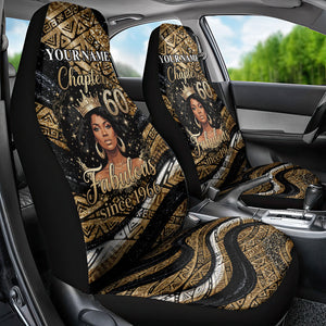 Personalized African Queen 60th Birthday Car Seat Cover Gold Glitter Afro Crown - Chapter 60 Black Excellence