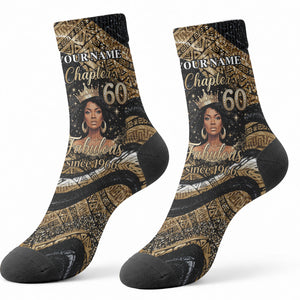 Personalized African Queen 60th Birthday Crew Socks Gold Glitter Afro Crown - Chapter 60 Black Excellence