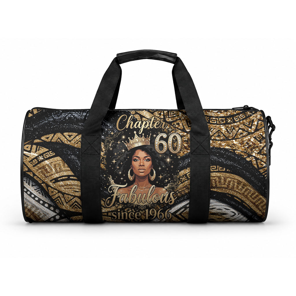 Personalized African Queen 60th Birthday Duffle Bag Gold Glitter Afro Crown - Chapter 60 Black Excellence
