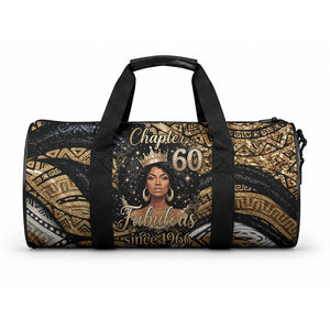 Personalized African Queen 60th Birthday Duffle Bag Gold Glitter Afro Crown - Chapter 60 Black Excellence