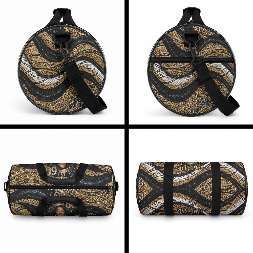 Personalized African Queen 60th Birthday Duffle Bag Gold Glitter Afro Crown - Chapter 60 Black Excellence