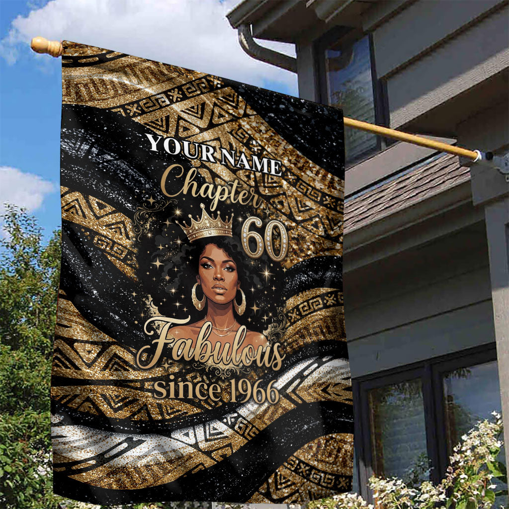 Personalized African Queen 60th Birthday Garden Flag Gold Glitter Afro Crown - Chapter 60 Black Excellence