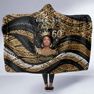 Personalized African Queen 60th Birthday Hooded Blanket Gold Glitter Afro Crown - Chapter 60 Black Excellence