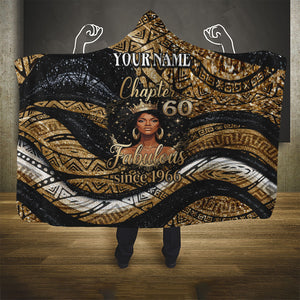 Personalized African Queen 60th Birthday Hooded Blanket Gold Glitter Afro Crown - Chapter 60 Black Excellence