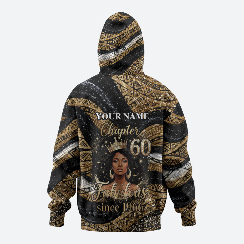 Personalized African Queen 60th Birthday Hoodie Gold Glitter Afro Crown - Chapter 60 Black Excellence