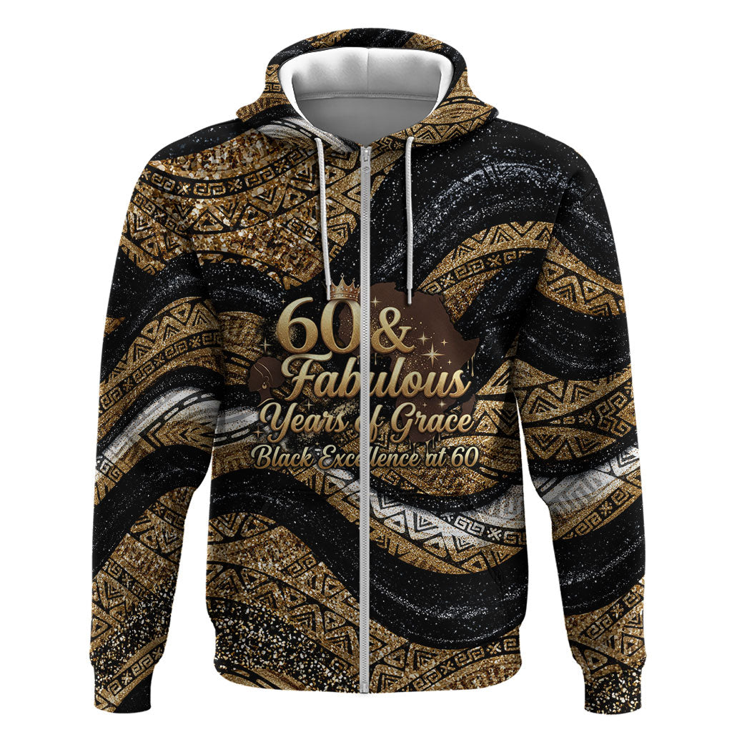 Personalized African Queen 60th Birthday Hoodie Gold Glitter Afro Crown - Chapter 60 Black Excellence